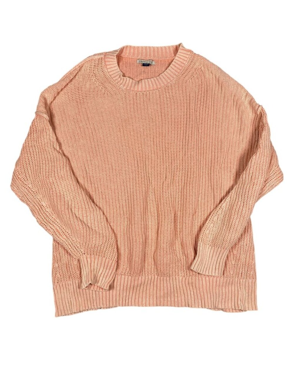 American Eagle Womens Oversized Knit Sweater Peach Pink Crew Neck 100% Cotton M - Picture 2 of 8